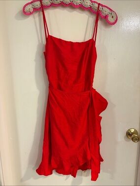 Hello Molly Bright Red Spaghetti Strap Wrap Mini Dress M